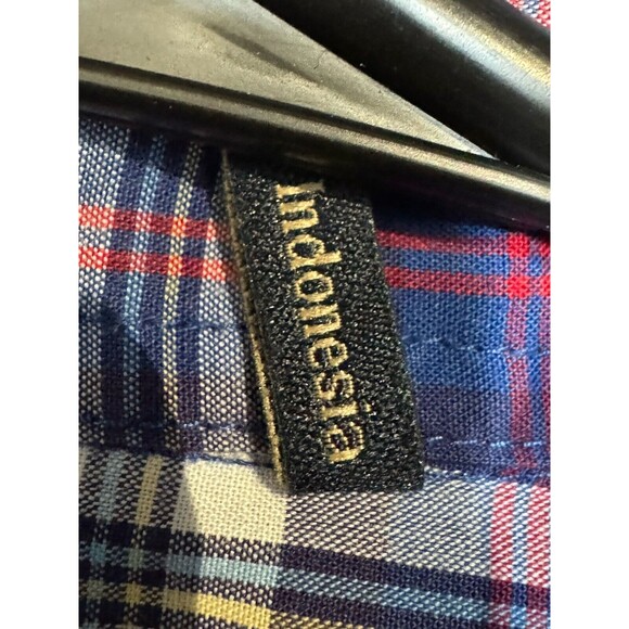 Barbour Shirt Men Large Blue Plaid Highland Check 8 Tailored Long Sleeve Buttons - Picture 11 of 15